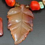 Handmade Carnelian Agate Gemstone Leaf Pendant Fall Theme Beaded Jewelry Set Photo 8