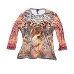 Y2K VTG. MADE IN USA ART NOUVEAU ALL OVER PRINT NU CONSTRUCTION TOP MEDIUM EUC Orange Photo 4