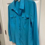 Van Heusen Womens Long Sleeve Button Down Shirt Top w/ Pockets - Blue Large Photo 1