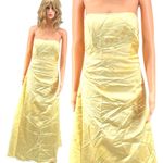 David's Bridal  Butter Yellow Strapless Gown Matte Satin Embroidery Flower 12 Photo 1