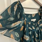 Loft Square Neck Top Green Brown Feather Print Size S Photo 4