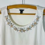 Ann Taylor White Sleeveless Tank Top w Jewel Embellished Neckline Size M Petite Photo 2