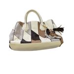 Steve Madden  Cuega Taupe Cream Brown Patchwork Design‎ Tassel Charm Handbag Bag Photo 2