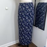 VNTG 90s FLORAL SILK MAXI SKIRT NAVY WITH CREAM FLOWERS PRINTED ALL OVER LINED Blue Size M Photo 1