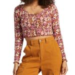 Billabong BOGO  Cropped Floral Ribbed Knit Long Sleeve Button Cardigan Top Large Photo 1