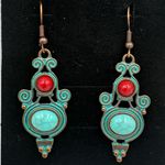 New Teal and Red Romanesque Scroll Design Fashion Dangle Earrings Blue Photo 0