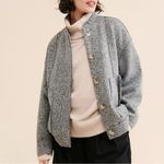 Free People Oversized Willow Bomber Jacket in Grey Size Large Academia Preppy Photo 5