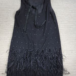 Ann Taylor Black Rhinestone Feather Hem Shift Dress 14 Party Cocktail Flapper Photo 0