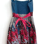 Urban Outfitters KIMCHI BLUE  UO Colorblock Bow Back Dress Blue Gray Floral 2010s Photo 0