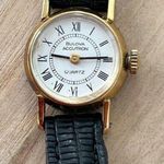 Bulova Accutron Rare Vintage Ladies Watch Gold Filled Case White Dial Leather Photo 2