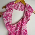 Cupshe Malina One Shoulder Ruffle Tiered Mini Dress Sz Small Pink Palm Tropical Photo 6