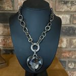 Vintage Smoky Glass Heart Pendant Large Brass with Rhinestone Bail Heavy Gray Photo 0