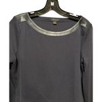 Ann Taylor Navy Blue Black pLeather Trim Long Sleeve Stretch Top Sz M Photo 1