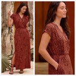 Garnet Hill NWT Shelby Knit Maxi Dress in Rust Orange Leaf Print - Size M Photo 1