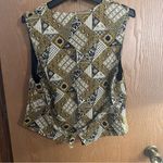 Theo Womens Gold Bead Back Tie VEST Multicolor Geometric Pattern Waistcoat Large Black Photo 4