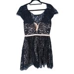 Christina Wu Lace Mini Dress Ribbon Waist Jewel Bow 10 Black Coquette Cocktail Photo 3