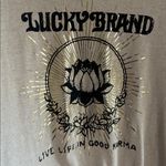 Lucky Brand  tan logo, Lotus, gold foiled graphic T-shirt, oversize small Photo 1