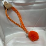Handmade  Orange and White Polka Dot Wristlet Keychain with Orange Pompom Photo 5