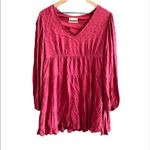 Urban Outfitters  Red Wine Long Sleeve Tiered Textured Babydoll Dress Size Medium Photo 1