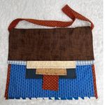 Handmade  Quilted Patchwork Messenger Briefcase Bag Blue Red Brown OOAK Photo 11
