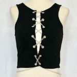 Silver Metal Chains Lace Front Black Sexy Crop Top Size M Photo 0