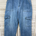 Almost Famous Women's Baggy Cargo Jeans with Elastic Waist Medium Wash-Large Photo 0