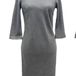Theory  Stretch Wool Boatneck Fitted Sheath Charcoal Gray 3/4 Sleeve Dress Size 2 Photo 0