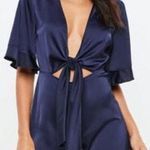 Missguided Navy Tie Front Romper Photo 0