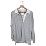 Aerie  Prep Rally Rugby Sweatshirt Grey Size XS Collared Oversized Preppy Cotton Photo 1