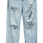 American Eagle SZ 2 Baggy Jeans Distressed Rips Hi-Rise Zip-Fly Pockets Whisker Photo 0