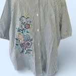 Blair NEW! Striped Floral Embroidered Pin Strip Pocket  Blouse Size 3X Photo 3