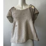 Vince Camuto Scoop neck white gold silver Sequin short sleeve topTop Size M Photo 1