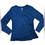 LL Bean Navy Long Sleeve Faux Wrap Ruched Top Clean Girl Essential Sz L Blue Size L Photo 0