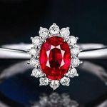 18K White Gold Plated Adjustable Red Crystal Sunflower Ruby Ring for Women Photo 0