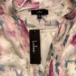 Lulus  NWT Floral Mini Dress Long Sleeve V Neck Smocked Waist‎ Party White Medium Photo 3