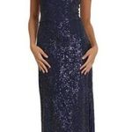 Donna Morgan Navy Blue Sequin V-Neck Midi Dress Womens Size 2 Formal Slit Photo 0