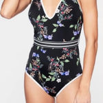 Athleta  Gold Coast One Piece Swimsuit Medium NWT Black and Floral Beach Pool Photo 0