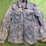 Rue 21 Women’s Button Down Denim and Floral Long Sleeve Blouse Size M Photo 0