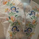 Quacker Factory  1X Embroidered Rhinestone Quarter Length Pink Striped Floral Photo 1