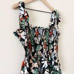 Rachel Zoe Smocked Faux Tie Strap Top in Black & Multi Floral Size L Photo 1