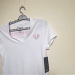 True Religion  Women Tropical Denim neck tee Sz‎ large True Logo V Tee white Photo 2