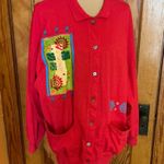 Vtg 90s oversized bright kitschy artsy cardigan Red Size L Photo 8