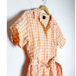 Maison Tara Gingham Belted Midi Shirtdress Size 14 Orange Lightweight Photo 7