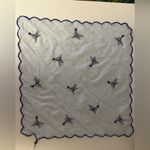 Talbots SINGING BIRDS NECKERCHIEF Blue and White Striped Scarf with Embroidery Photo 4