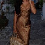 ZARA  dress maxi midi brwown printed casual summer vacation slip satin Photo 4