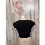 Pink Rose Black Ribbed Wrap Crop Top – Size S Photo 3