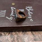 Vintage Wood & Metal “hi” Statement Ring Size 6.5 Boho Indie Unique Brown Photo 3