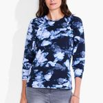 Nic+Zoe NZT Blurred Floral Long Sleeve Puff Shoulder Knit Tee Blue NWT Large Photo 0