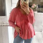 Torrid  Pink Babydoll Blouse Plus Size 1 Long Sleeve Smocked Stretch Women's Photo 0