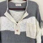 Bad Little Country Girl Stripped Henley Slouchy Knit Pullover Sweater Size Large White Photo 5